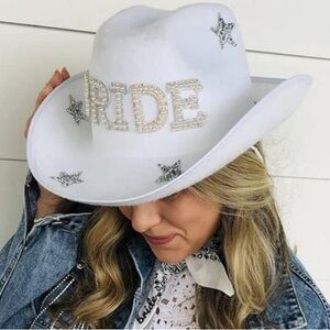 Bride White Cowboy Hat with Star Accents
